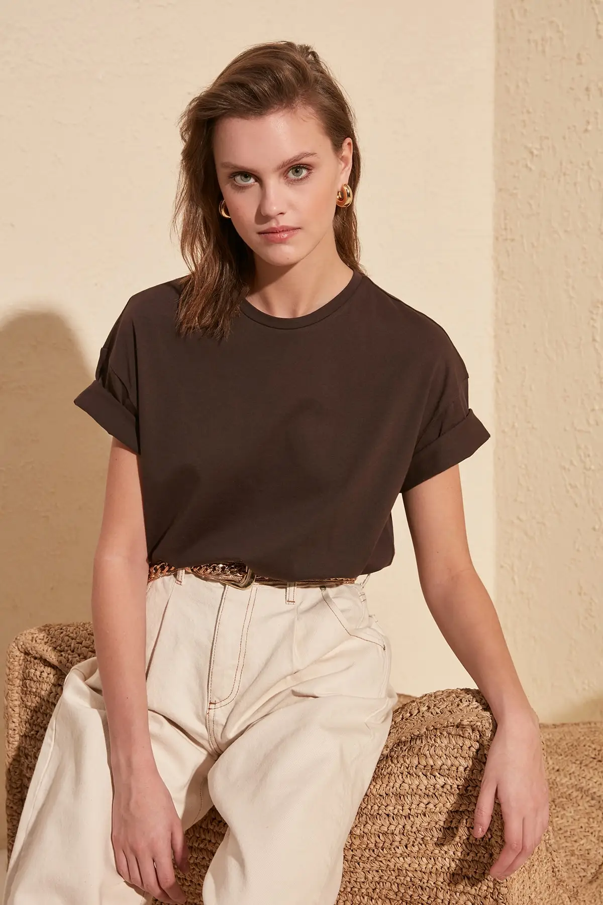 Trendyol трикотажная футболка с принтом бойфренда TWOSS20TS0259|Футболки| |