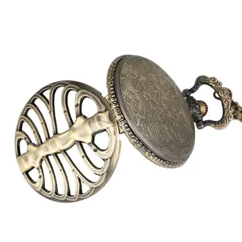 Antique Steampunk Bronze Spine Ribs Hollow Quartz Pocket Watch chain Necklace Pendant sweater chain Vintage Gifts for men women 3