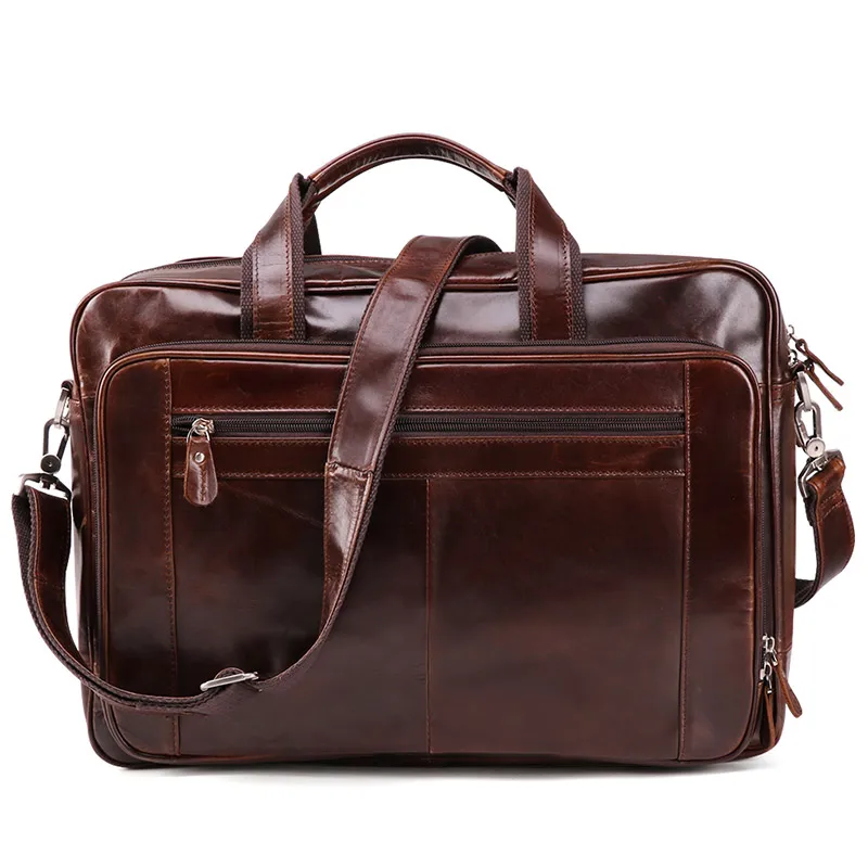 Men's Genuine Leather Handbag Large Business Travel Computer Laptop Bag for Men Cowhide Leather Briefcase Male Messenger Bags