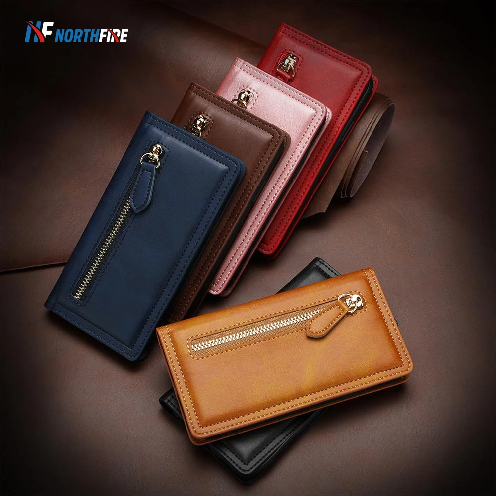 Ретро Кожаный чехол кошелек на молнии для samsung S10 Note 10 слоты карт откидная