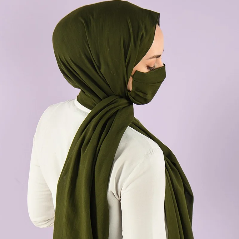 

2 pcs Masked Shawl Solid Color Muslim Women Scarf Dubai Cotton Hijab High Quality Made in Turkey modest fashion cotton elegant
