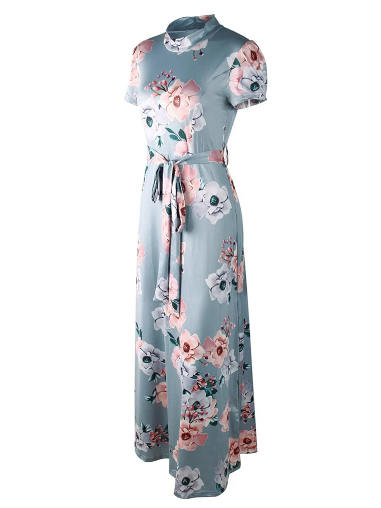 Женское летнее платье 2019 повседневное короткий рукав длинное бохо цветочный