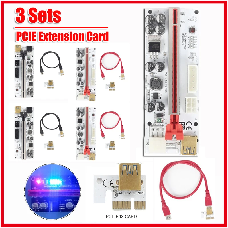 

3 шт./компл. PCI-E Райзер-карта PCI-E 1X до 16X Удлинительный Кабель-адаптер 0,6 м USB 3.0 Графический кабель SATA до 6 контактов питания для видеокарты