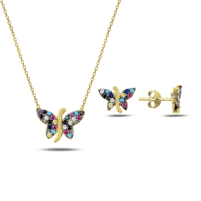 

Silver 925 Sterling Mixed Color Zircon Cubic Zirconia Butterfly Set