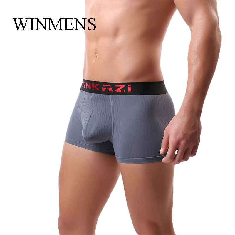 Men's Boxer Shorts Underwear 3 Pcs/Lot Solid Ripple U Convex Male Sexy Big Loose Trunks Panties Close-fitting Breathable