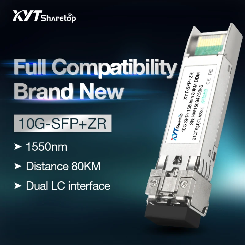 

Sharetop 10G single mode dual fiber optical transceiver module SFP+10G-SM 1550nm LC port 40/80/100km full compatible