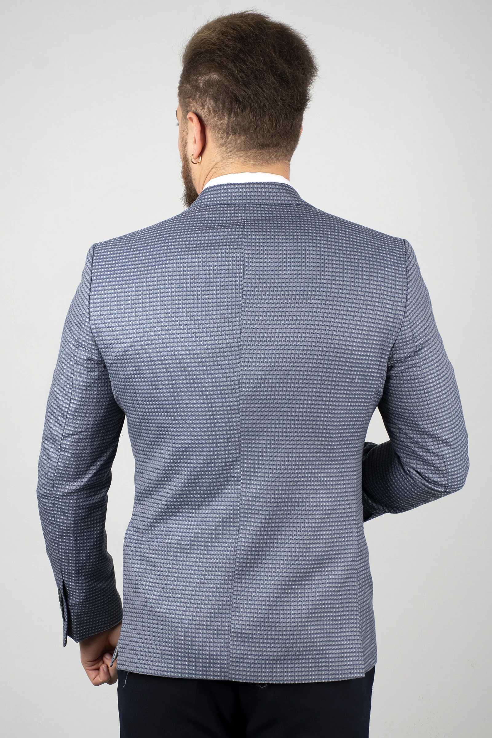 

DeepSEA Indigo Blue Men 'S Luxury Blazer Coat Suit Jacket Tight-Fitting Mould Honeycomb Pattern Four Seasons (Jacket + Vest) 2003122