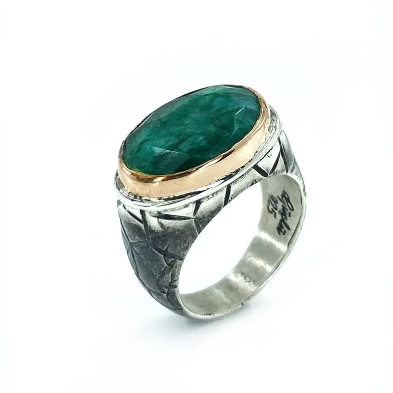

Genuine Natural Zümüt Stone Hand Generation Silver Men 'S Ring