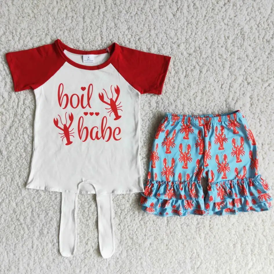 RTS/детская одежда Модная рубашка с галстуком-бабочкой Топ Шорты оборками Летняя