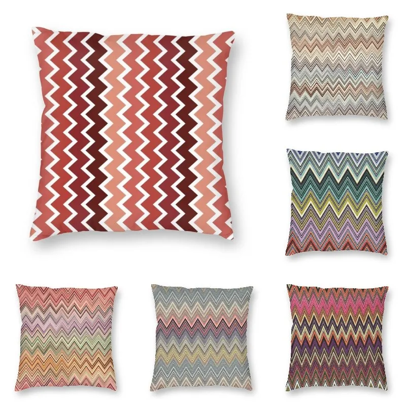 

Red And White Zig Zag Lines Seamless Pattern Square Pillow Cover Home Decor 3D Geometric Bohemian Cushion Cover for Sofa