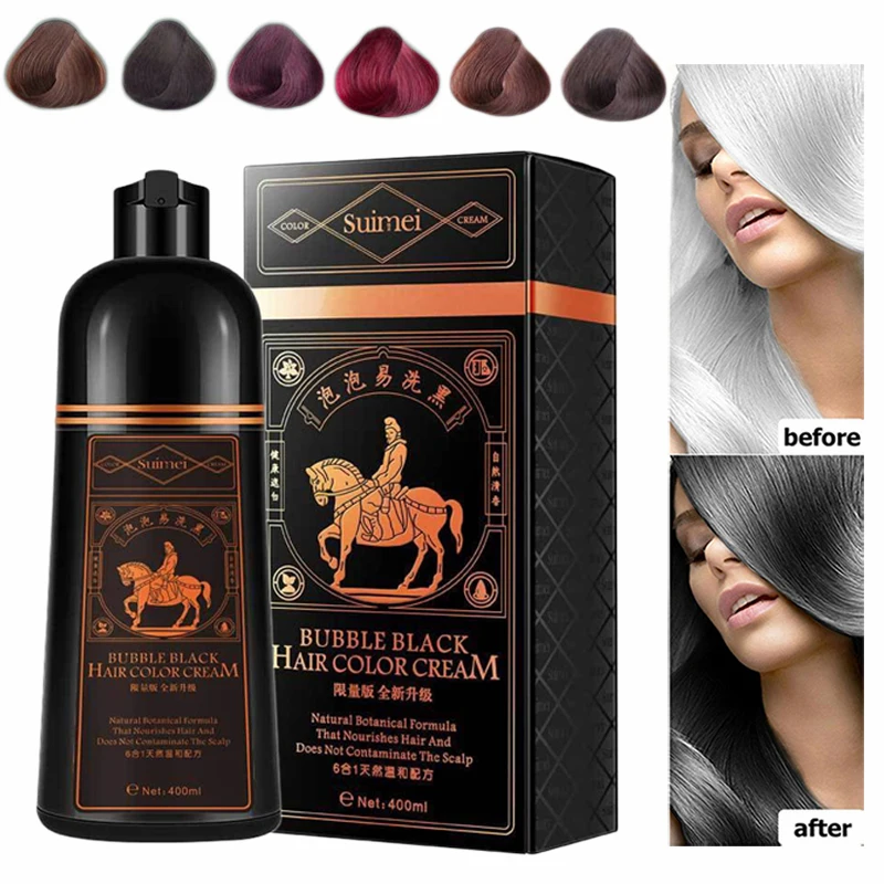 

500ml Natural Herbal 5 Mins Instant Black Hair Shampoo Ginseng Extract Grey White Hair Cover Black Hair Color Dye For Men Woman