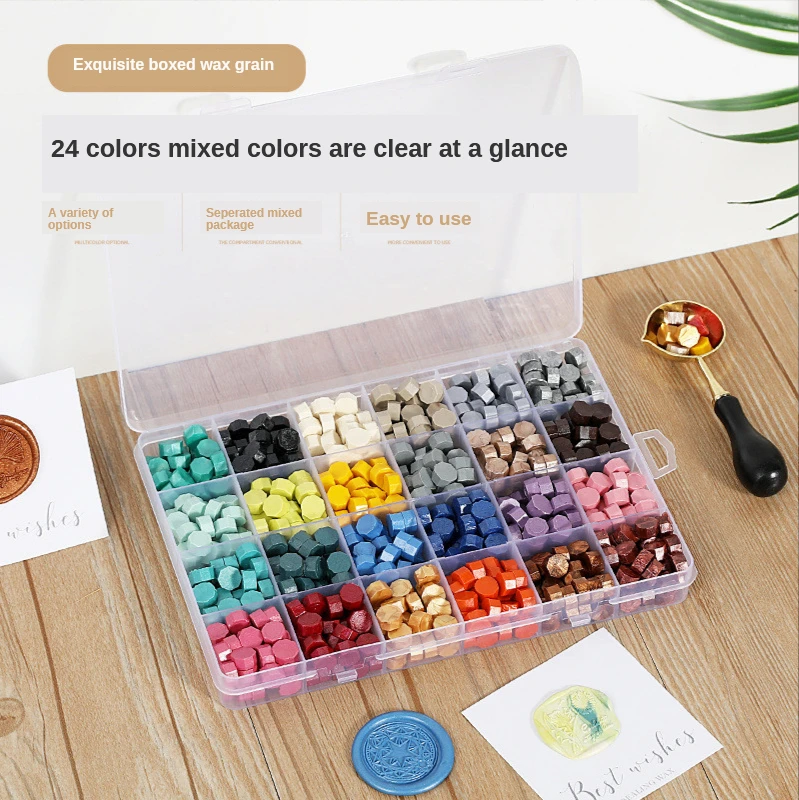 

24 Color Transparent Retro Boxed Lacquer Wax Set clear stamps Gold Powder Seal Particle Customization carimbo
