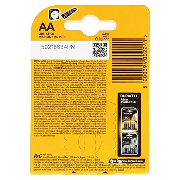 Щелочные батареи DURACELL просто DURSIMLR6P4B LR6 AA 1 5 V (4 шт) | Электроника