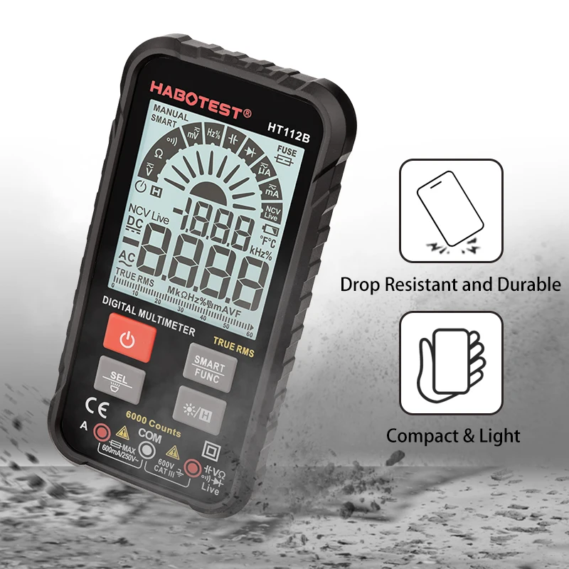 HT112B Capacitor Tester Multimeter Digital Smart Professional Automotive Voltmeter HABOTEST Mini AC DC Ohm Hz Transistor Tester