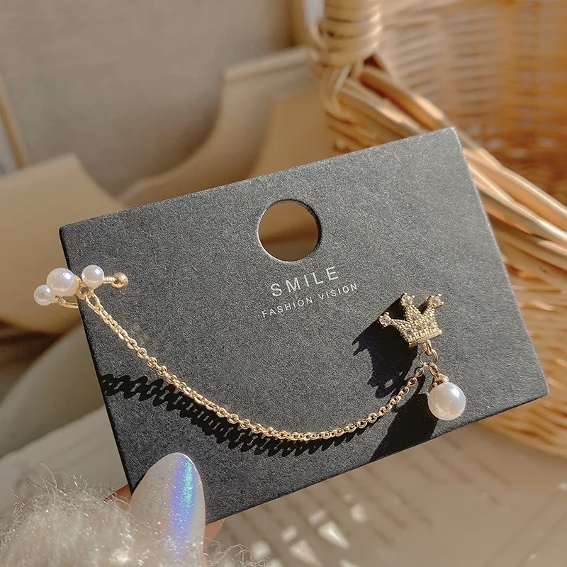 

Simple Crown Shine Rhinestone Long Chain Piercing Earrings For Women Bow Heart Star Moon Stud Earring Party Wedding Jewelry