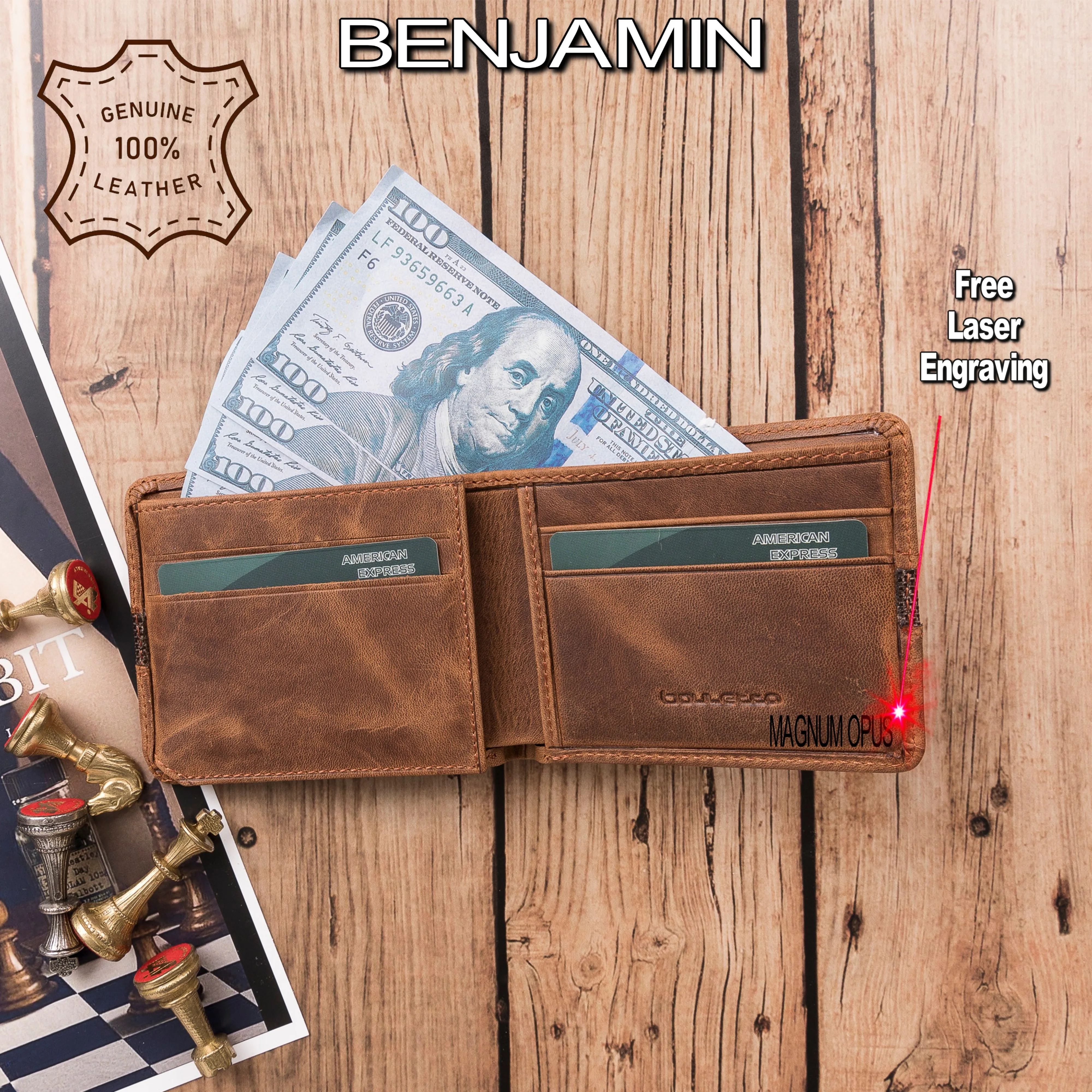 Handmade Genuine Leather Credit Card, Cash and ID Card Holder Wallet Stores Up To 7 Cards for Jacket Inner Pocket Elegant Style