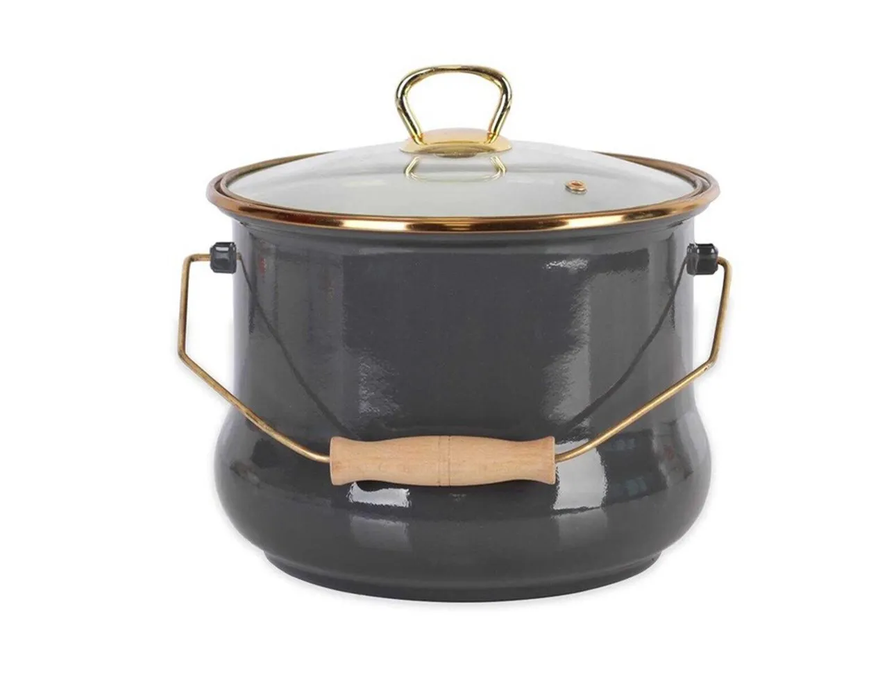 

Qualita Enamel Buckets, 3 LT modern design gold detail glass cover wooden handle kitchen decoration tableware presentation buckets, pots