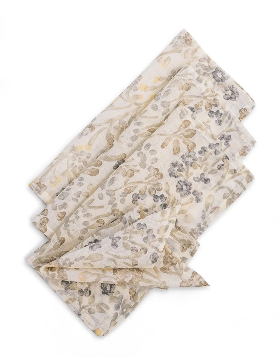 

100% Linen Fabric Set of 4 Floral Printed Patterned Table Napkin on White Home Sweet Farmhouse Kitchen Textiles, Placemat Set,