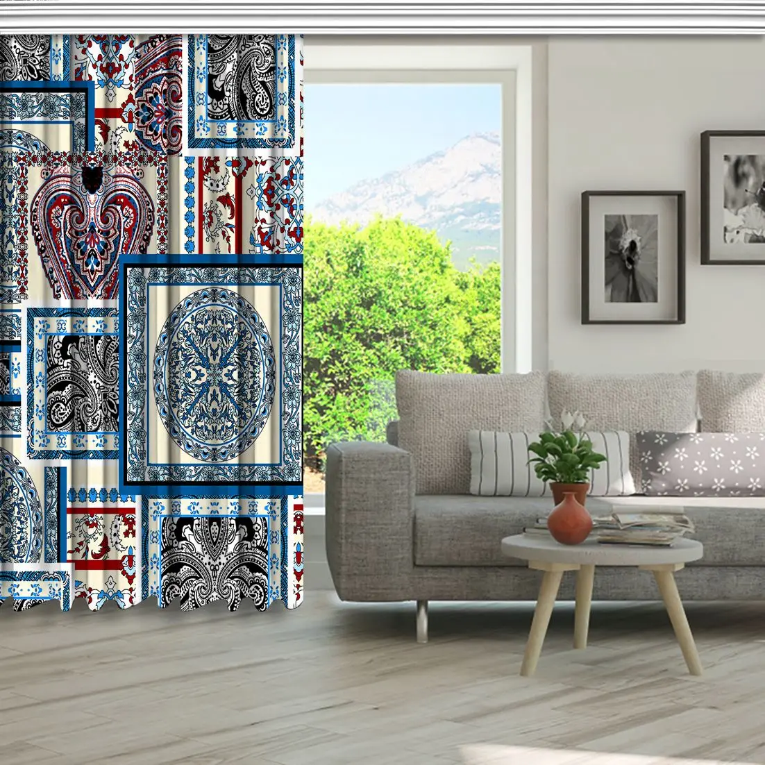 Занавес мозаичный стиль лоскутное одеяло узор цветочные мотивы винтажные