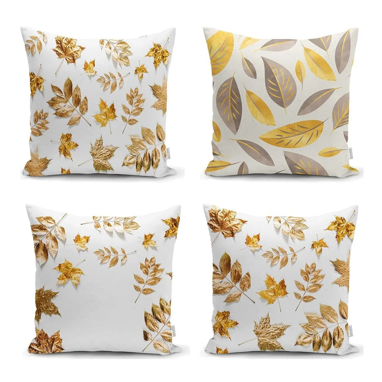 

RealHomes Gold Leaf Decorative 4'lü Cushion Pillow decorate Case Set Leaf Patterned 3D Printed Micro Honeycomb Operetion Quality Tissue