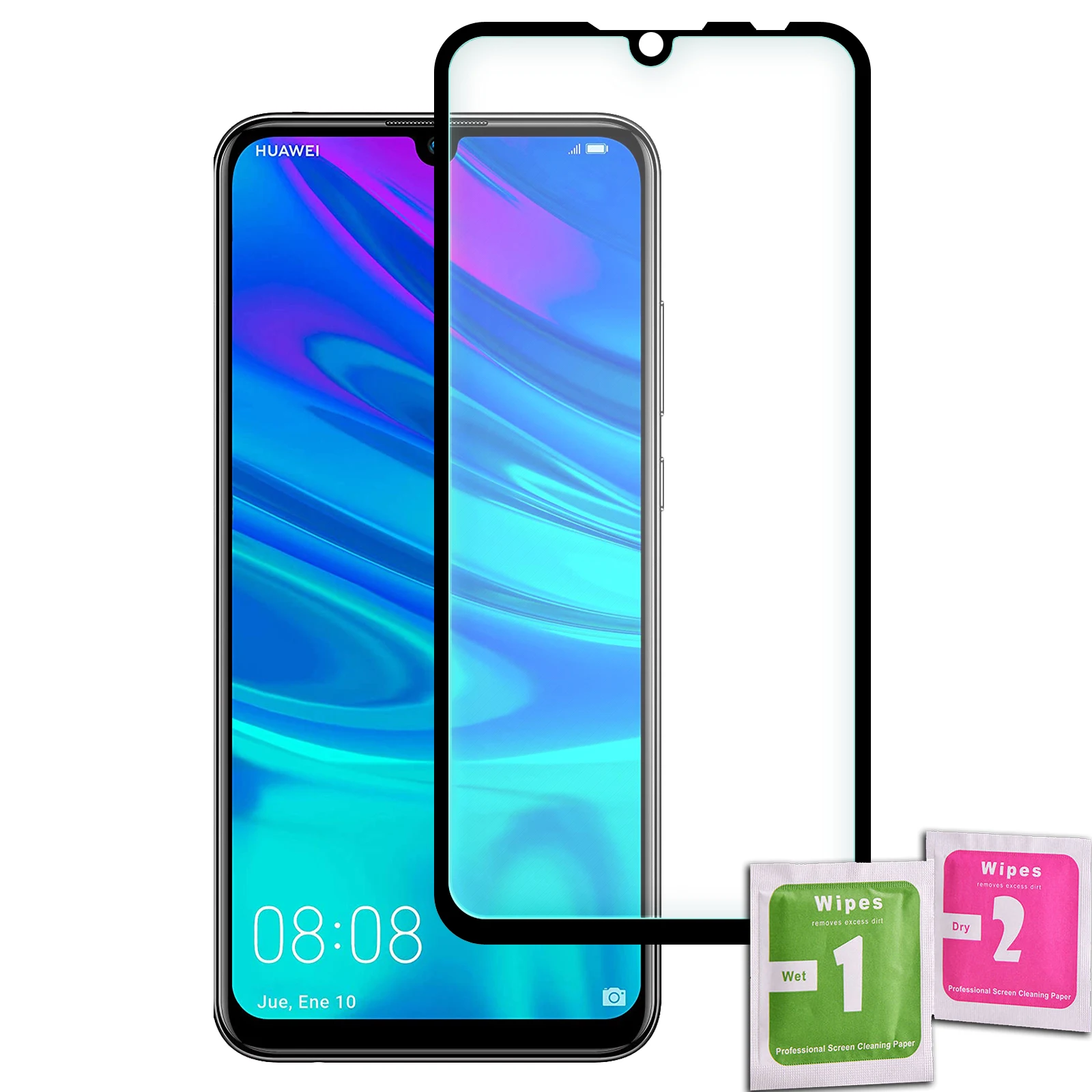 Tempered glass screen Protector for HUAWEI P SMART 2019, black front full quality Premium 9H 0.33mm