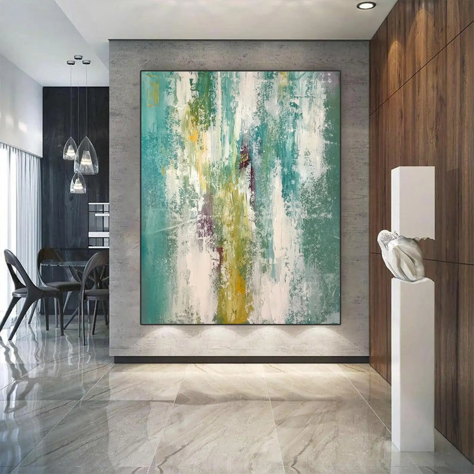 

Original 100% Hand Painted Green and Yellow Oil Painting On Canvas Abstract Art Decorative Picture For Living Room Wall Cuadros