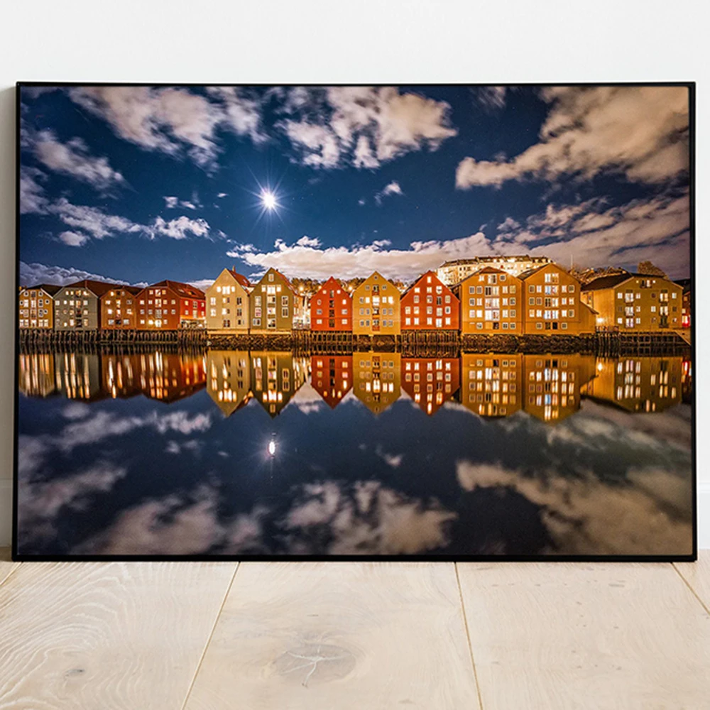 

Canvas Painting Midnight Sunset Over Trondheim In The Summer Night Artwork On The Wall Art Mural Posters and Prints Home Decor