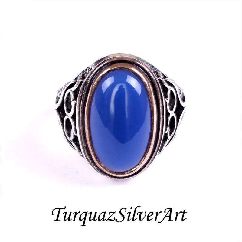 

Mans 925 Sax огранка в форме овала, голубой цвет, кольцо из агата, кольцо из серебра 925 пробы ручной работы, серебряное кольцо ручной работы для муж...