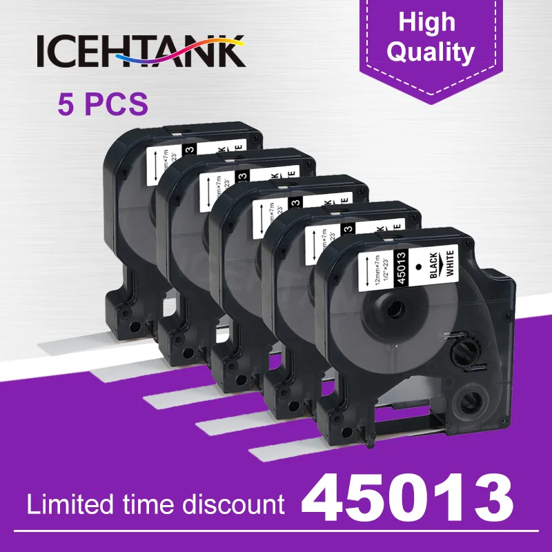 

ICHTANK 5pcs 12mm Lables Tape Cassette for DYMO D1 45013 Black on White Printer Ribbon For Dymo LabelManager 160 210D 280