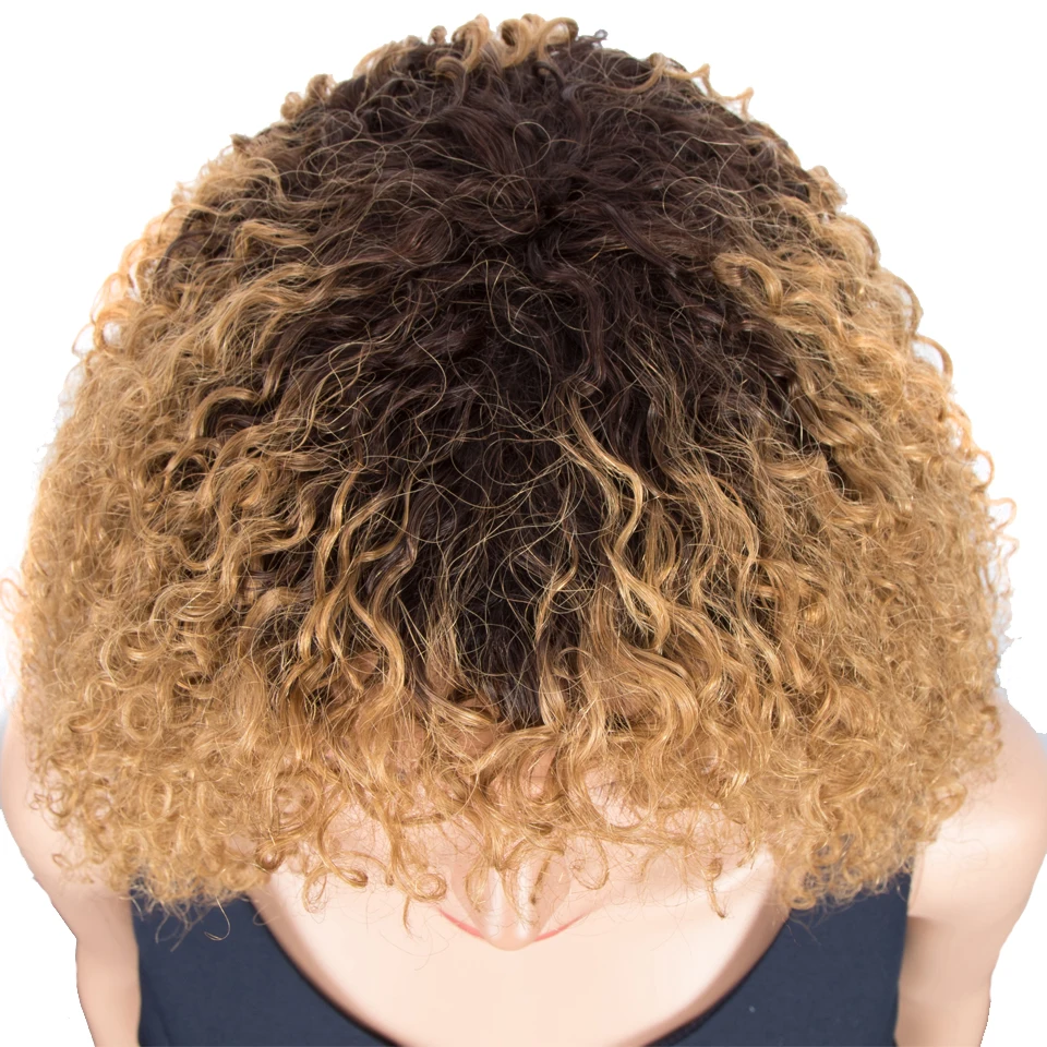 Trueme короткий парик Боб с челкой Джерри вьющиеся человеческие волосы боб парики для женщин кудрявые вьющиеся полный парик Remy Омбре блонд 99J к... от AliExpress WW
