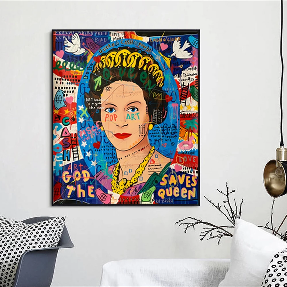

Graffiti Art Poster Queen Cash Power Canvas Painting Colorful Woman Abstract Modern Prints Wall Pop Street Art Home Decoration