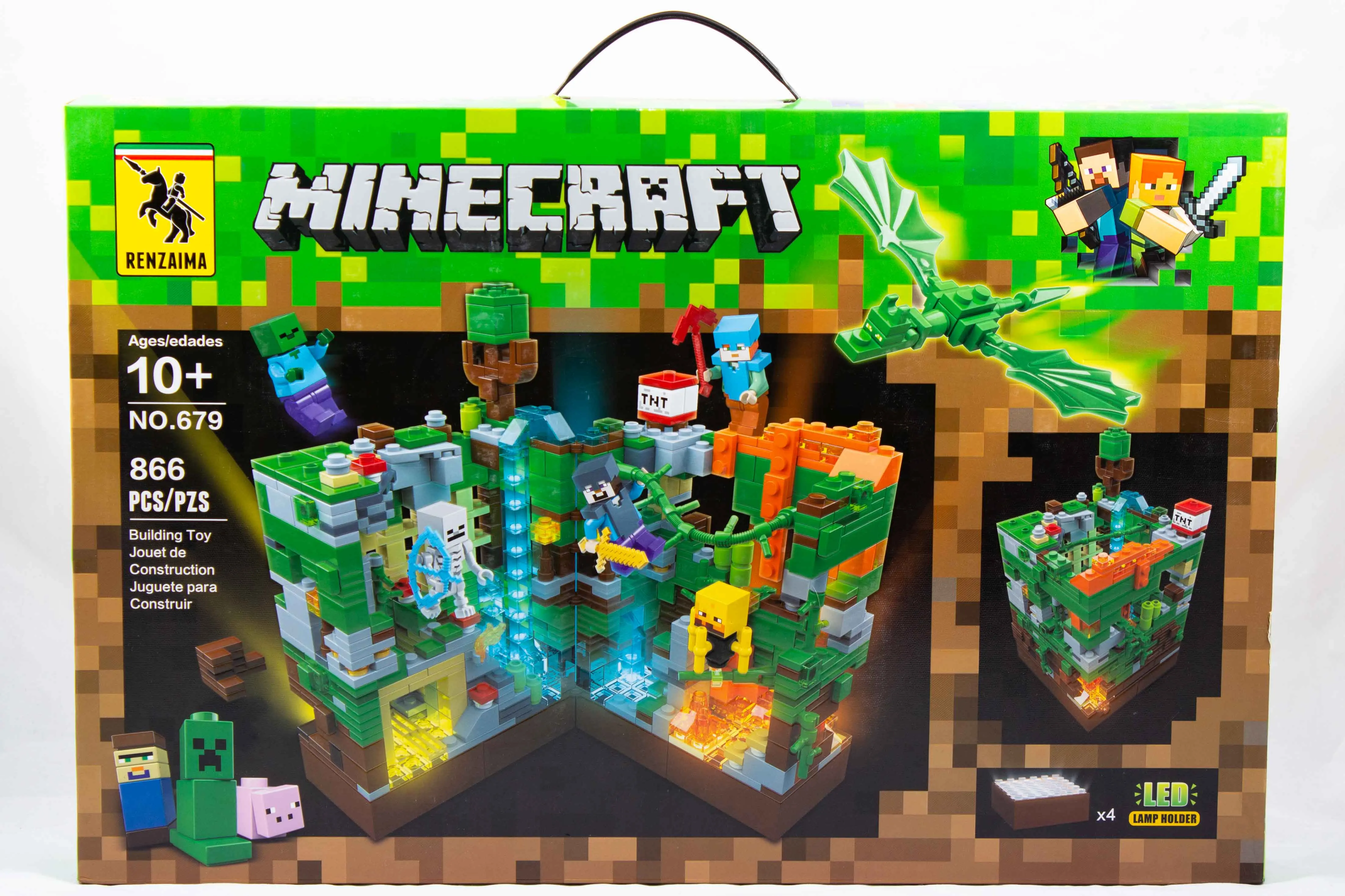 Конструктор Renzaima Minecrafts 680 Подземная крепость светящийся для мальчиков майнкрафт