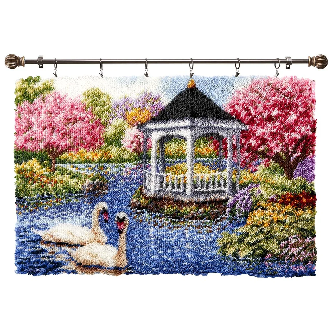 

Latch Hook Kits Spring Garden Gazebo Wall Hanging DIY Carpet Rug Pre-Printed Canvas with Non-Skid Backing Floor Mat 102x69cm