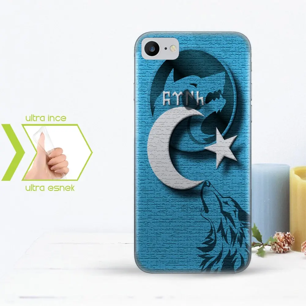 IPhone 7 тонкий прозрачный силиконовый чехол для телефона (Göktürkçe турецкий Yazısı-4) |