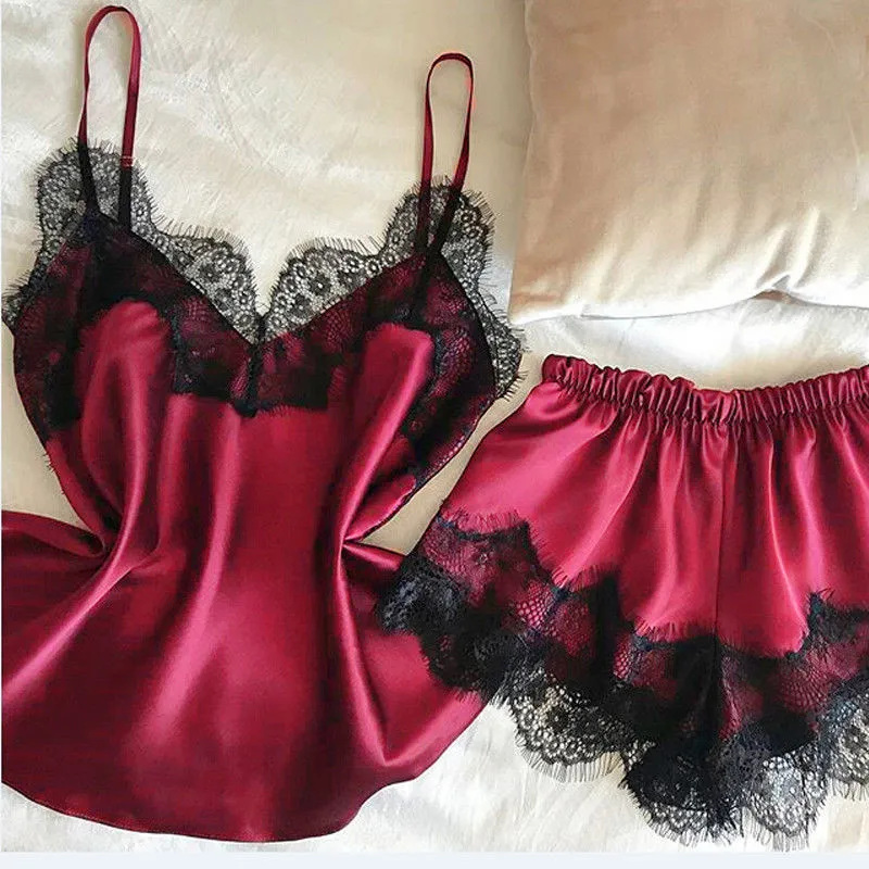Женский комплект из 2 предметов Шелковый Атласный Кружевной укороченный топ и