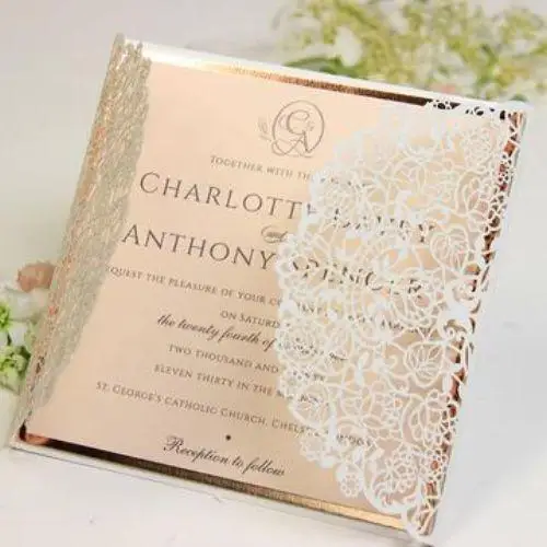 Набор DIY для свадебных приглашений лазерная резка Gatefold фольга из розового золота