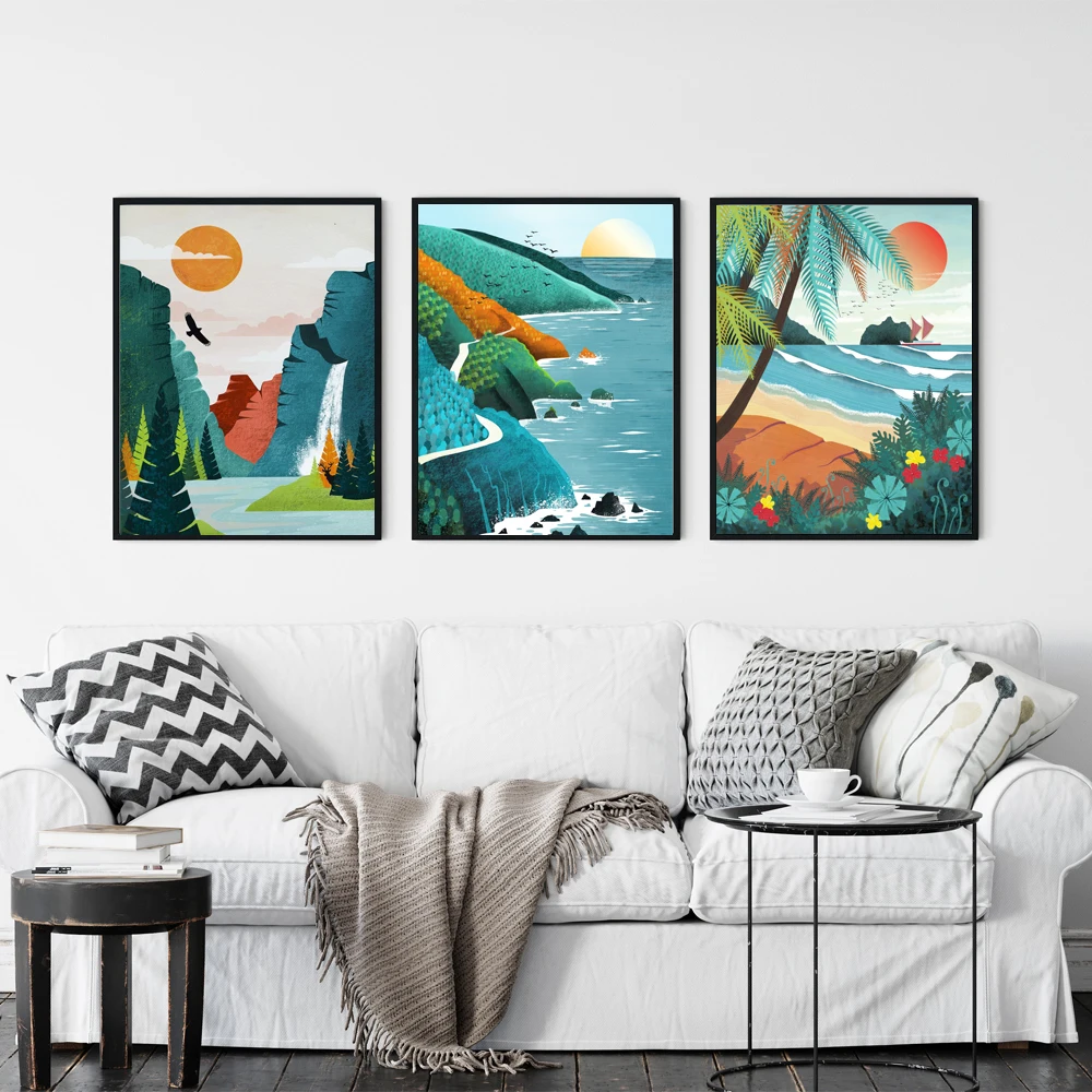 

Tropical Travel Oahu Watercolor Landscape Art Poster and Print Picture Wall Decor Abstract Canvas Painting Home Decoration