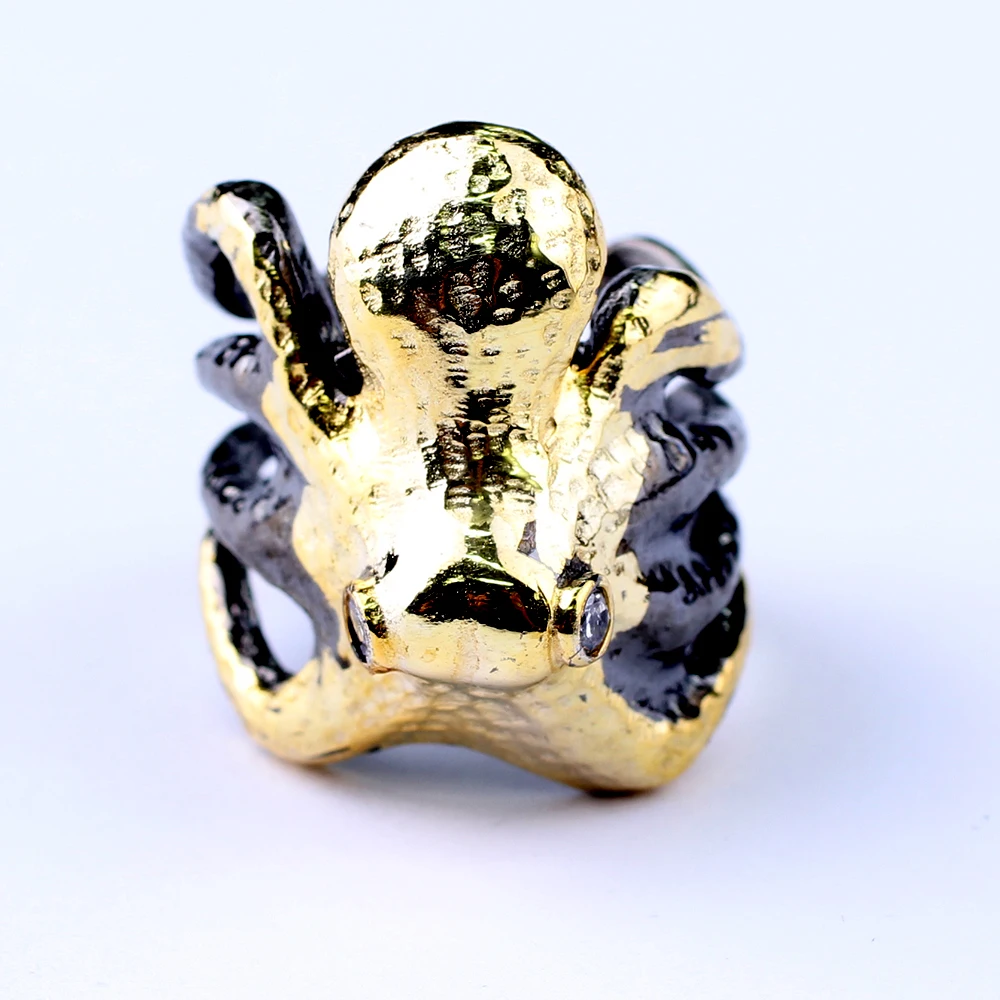 

Handmade Man Octopus Silver Ring, Handmade 925 S Silver Animal Shape Ring, 18 K Gold Plated Minimalist Ring for Woman