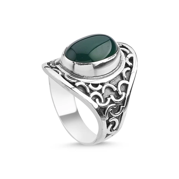 

Silver 925 Sterling Green Agate Stone Handwork Ring
