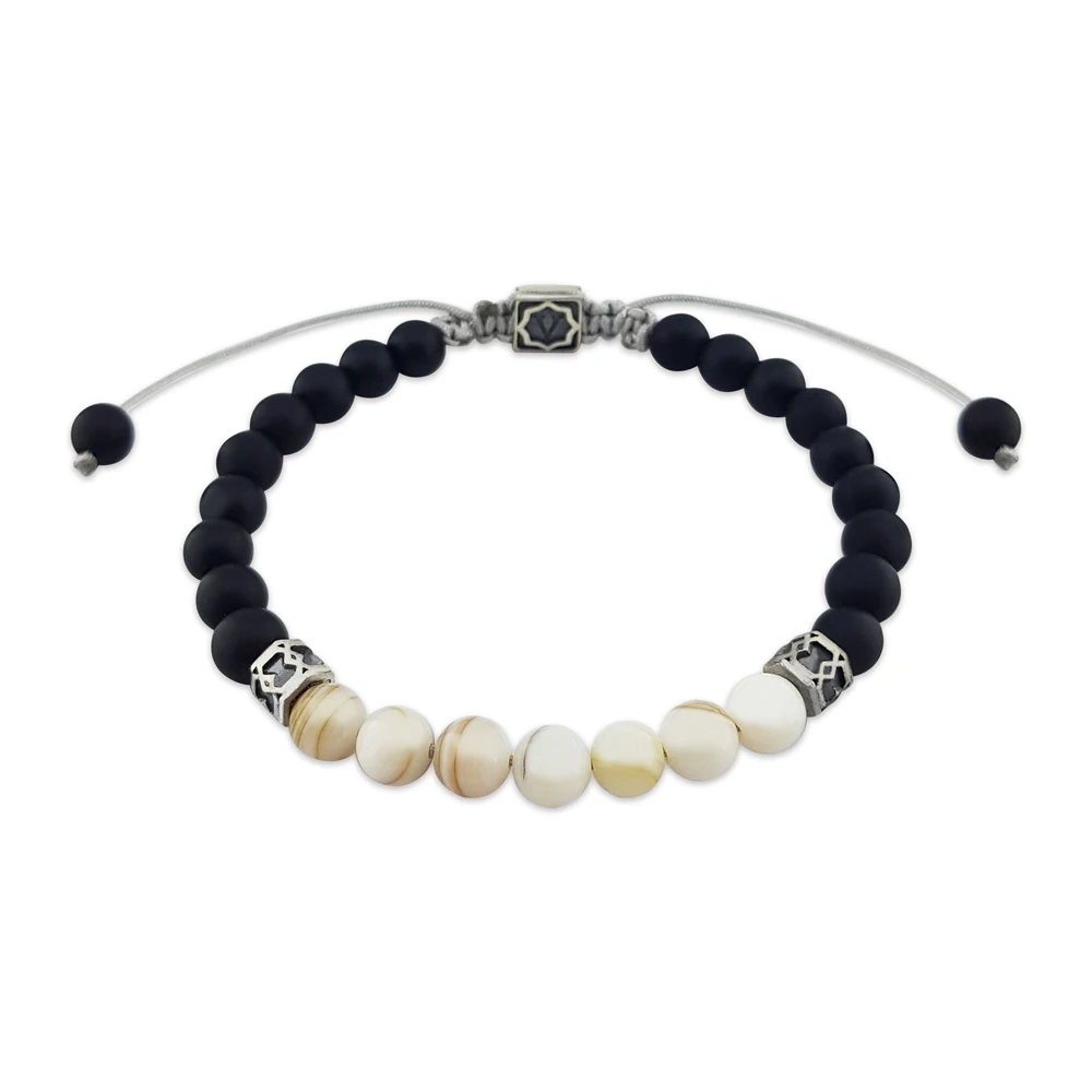 

925 Sterling Silver Onyx and Mother of Pearl Bracelet