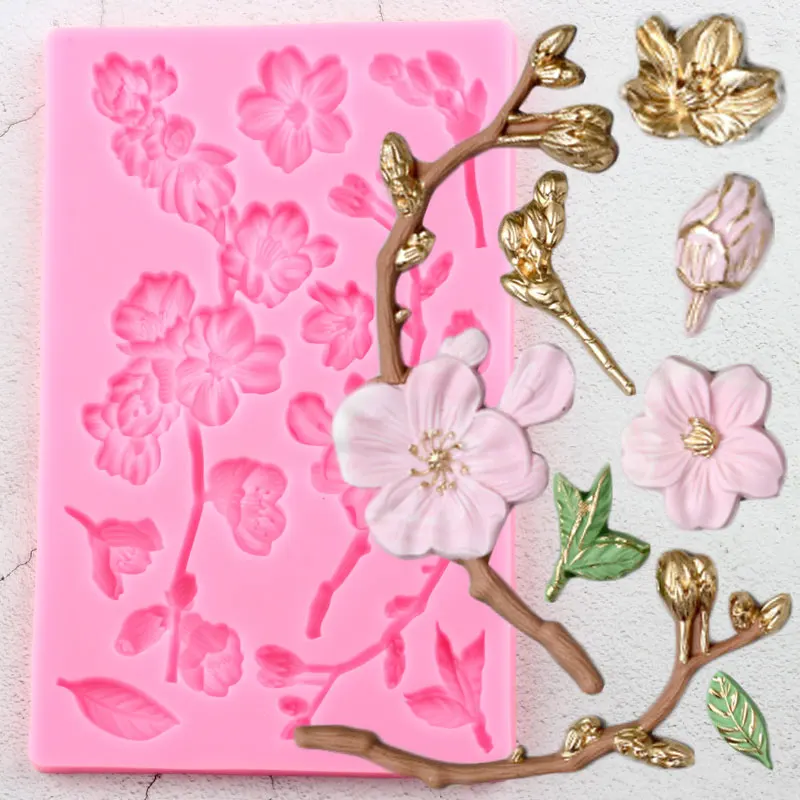 

Cherry Blossoms Tree Branches Silicone Mold Flower Cake Border Fondant Cake Decorating Tools Candy Clay Chocolate Gumpaste Mould