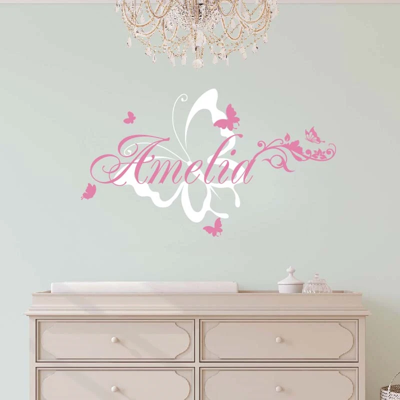 Персонализированная наклейка с именем бабочки-Наклейка на стену бабочками и