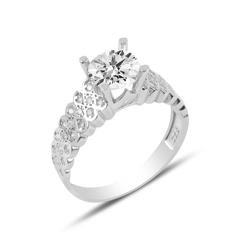 

Серебряное 925 пробы полукруглое обручальное кольцо с цирконием