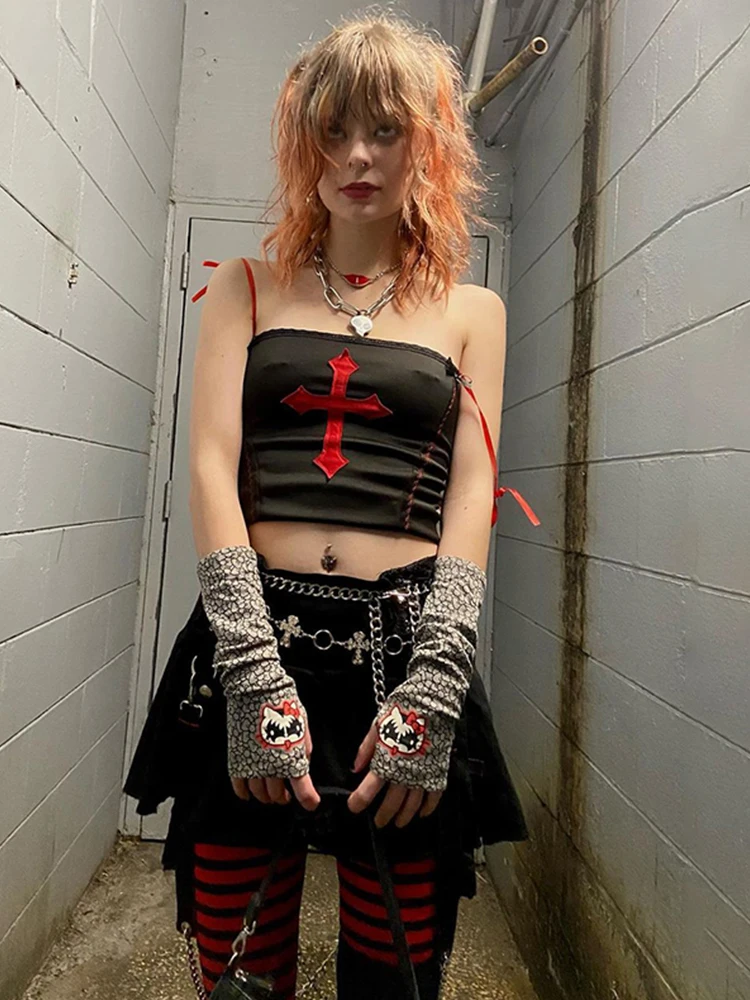 Женский Готический корсет без рукавов InsDoit черный кружевной уличный топ с