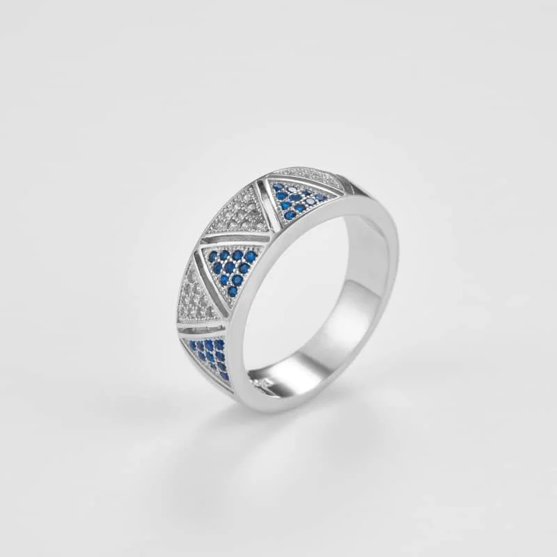 

Luxury Fashion Rings Jewelry Women 925 Sterling Silver Ring 18k Gold Plated Blue White Triangular Gift Zircon Ring