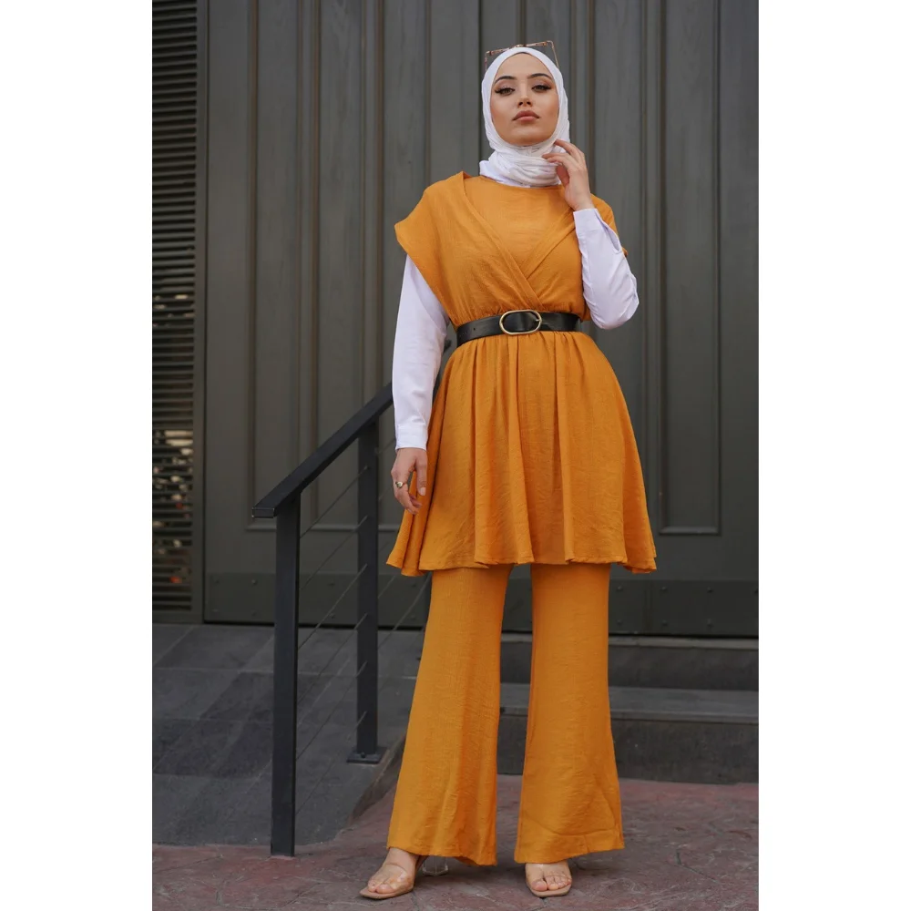 Double Combination Linen Ayrobin Hijab Suit 2022 Season Summer Product Trend Moda abaya ramadan muslim dress women abayas modest