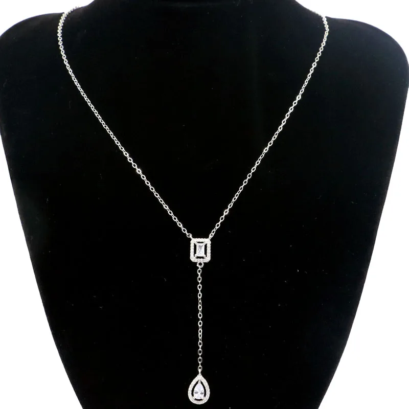 

64x8mm Minimalist style 3.5g AAA+ Bright Cubic Zircon Women Wedding Silver Necklace 16-17.0inch