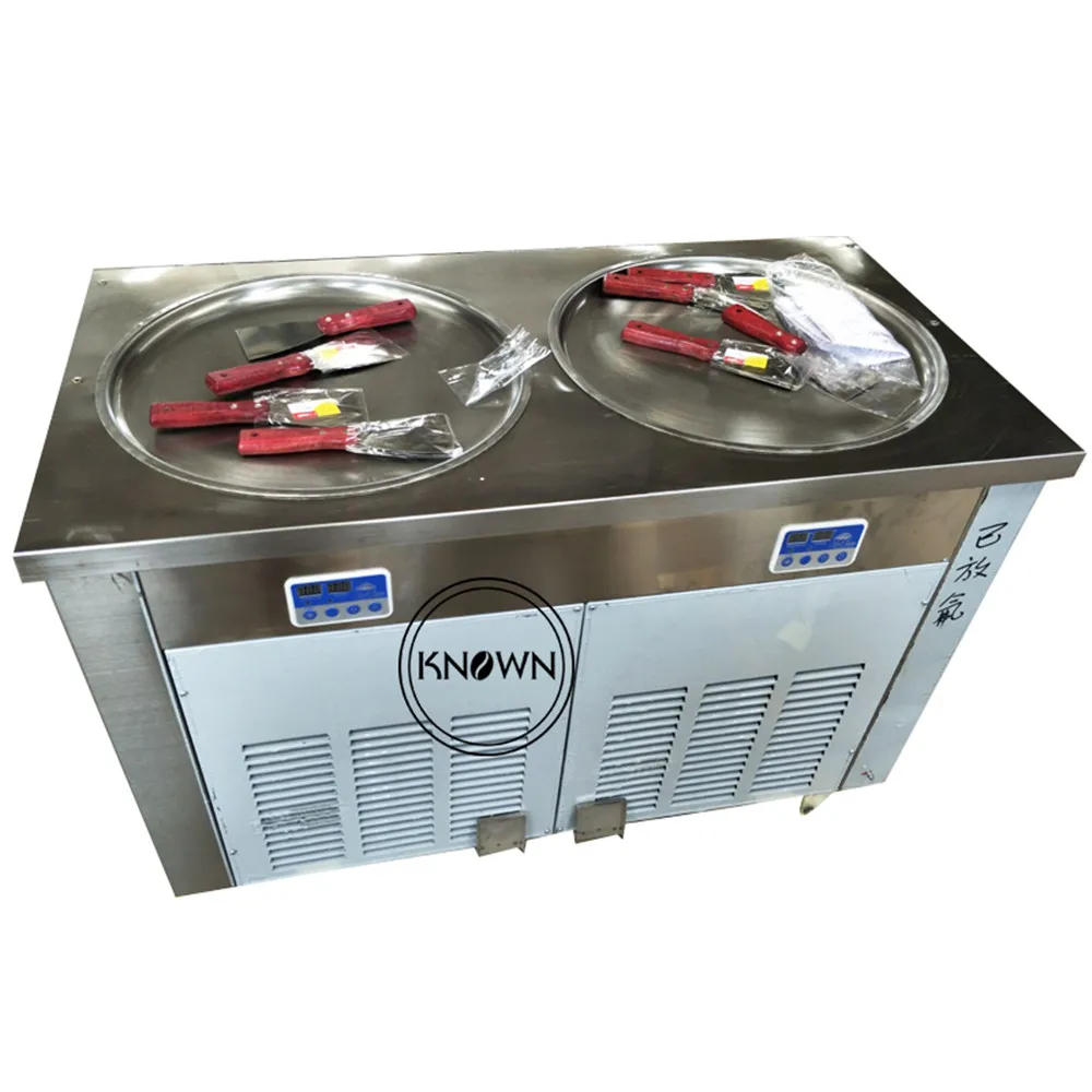 

Double Round Fry Pan Ice Cream Machine 450 mm Fry Fried Ice Cream Roller Maker Thailand Fried Ice Cream Rolling Machine