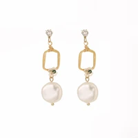 vintage flower long elegant baroque pearl earrings for women gold color geometric simple womens earring female jewelry gift new