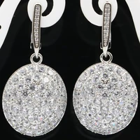 40x18mm highly recommend created white bright cubic zircon for women dating silver earrings